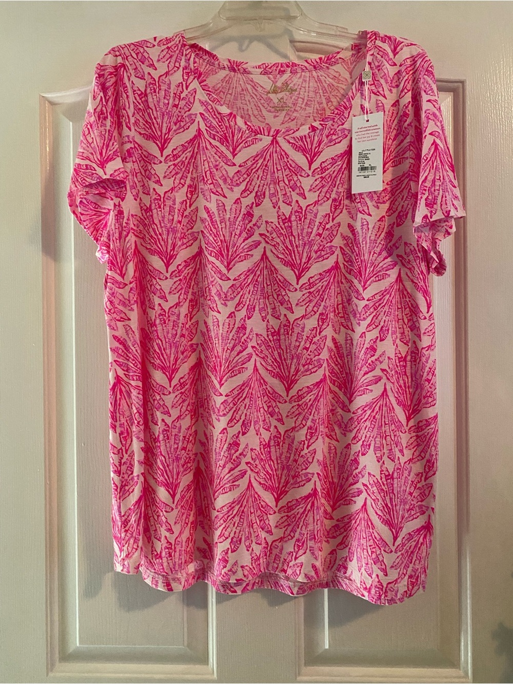 Lilly Pulitzer Pink Leaf-Print Short Sleeve Tee BNWT